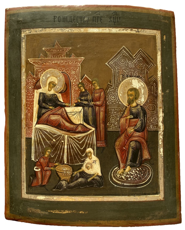 Старенькая икона Рождество Пресвятой Богородицы 19 век