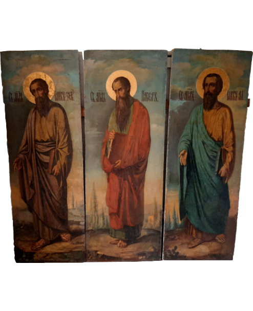 Антикварная Храмовая Икона Триптих "Правая Рука" иконостаса Апостол Павел и 2 Иакова 19 век!