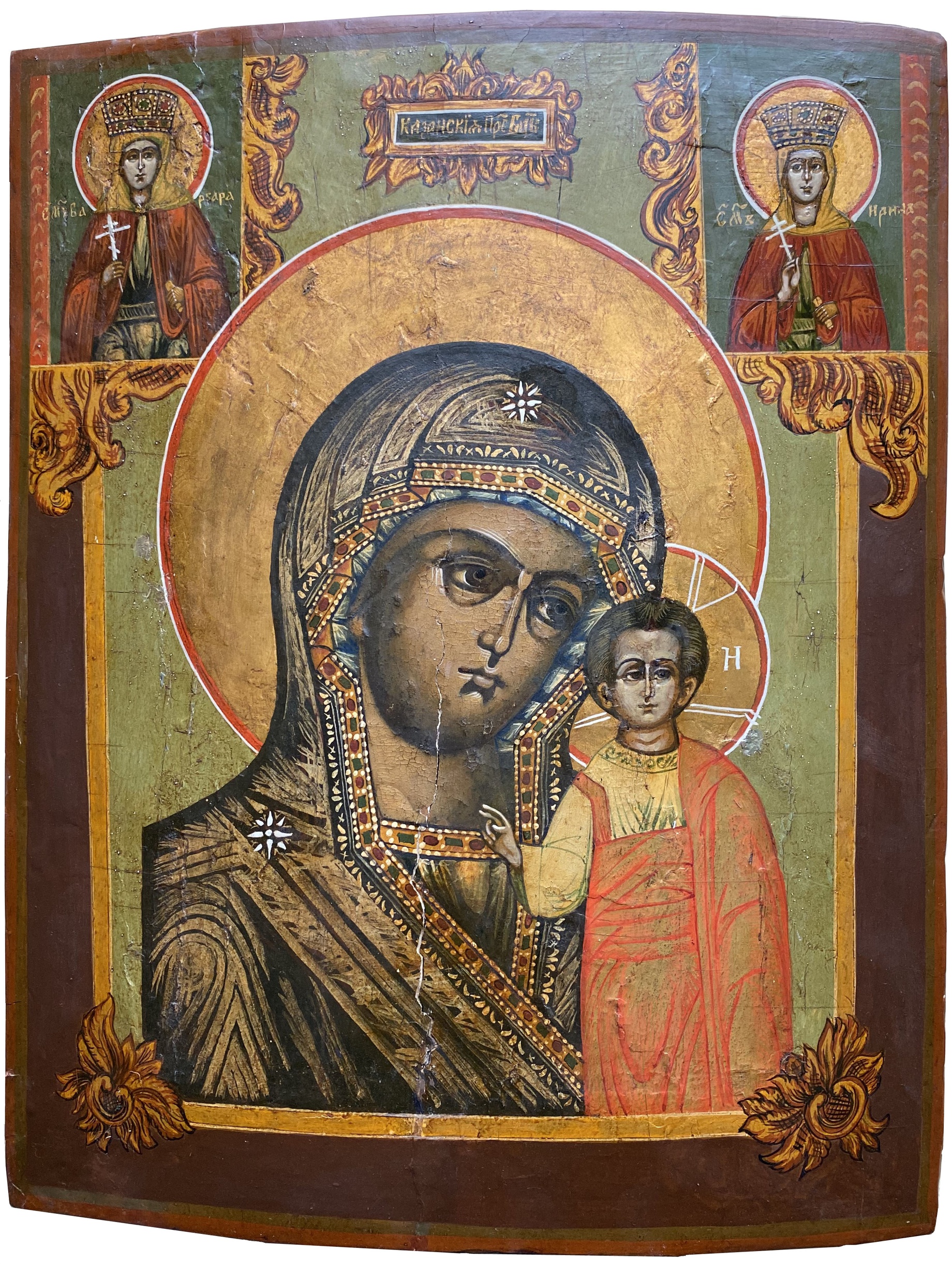 Икона Казанская Пресвятая Богородица с Варварой и Ириной 19 век