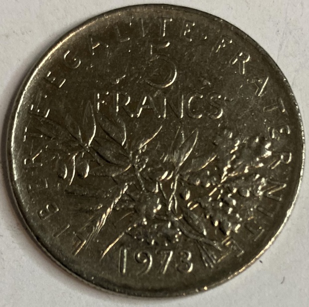 Иностранная монета 5 франков Франция 1973 год