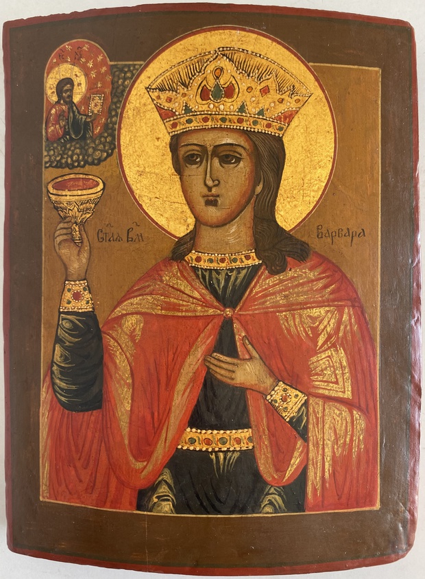 Антикварная икона Святая Великомученица Варвара 19 век