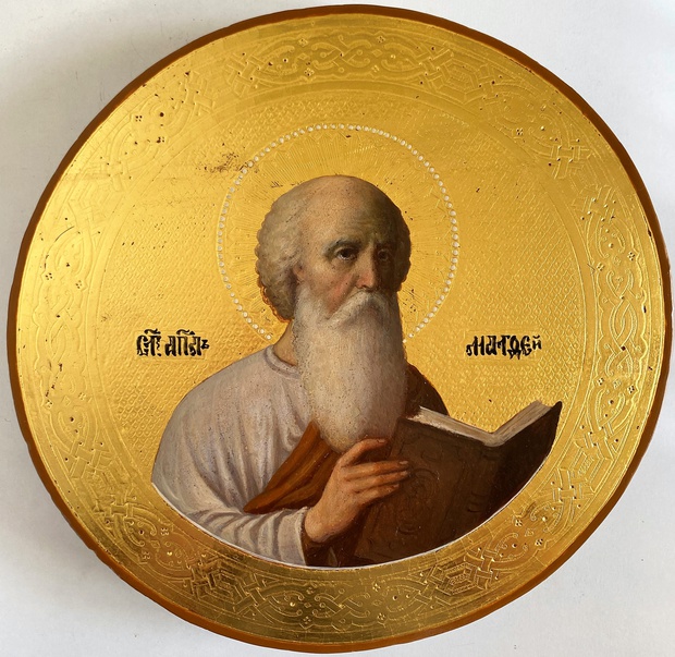 Икона тондо святой апостол и евангелист Матфей 19 век