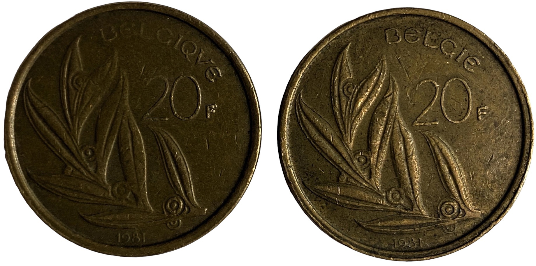 Иностранная монета 20 франков 1981 год Бельгия