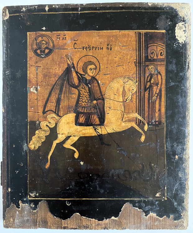 Икона Георгий Победоносец 19 век антикварная