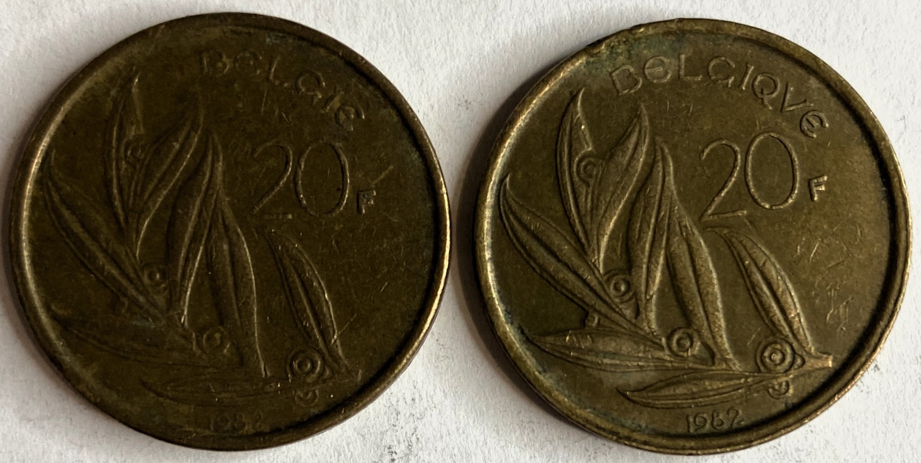 Иностранная монета 20 франков 1982 год Бельгия