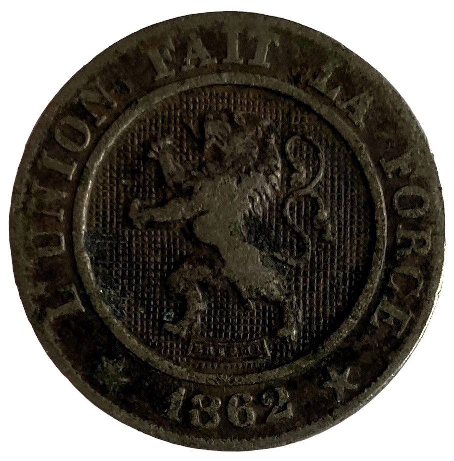 Иностранная монета 10 Бельгийских сантимов 1862 год