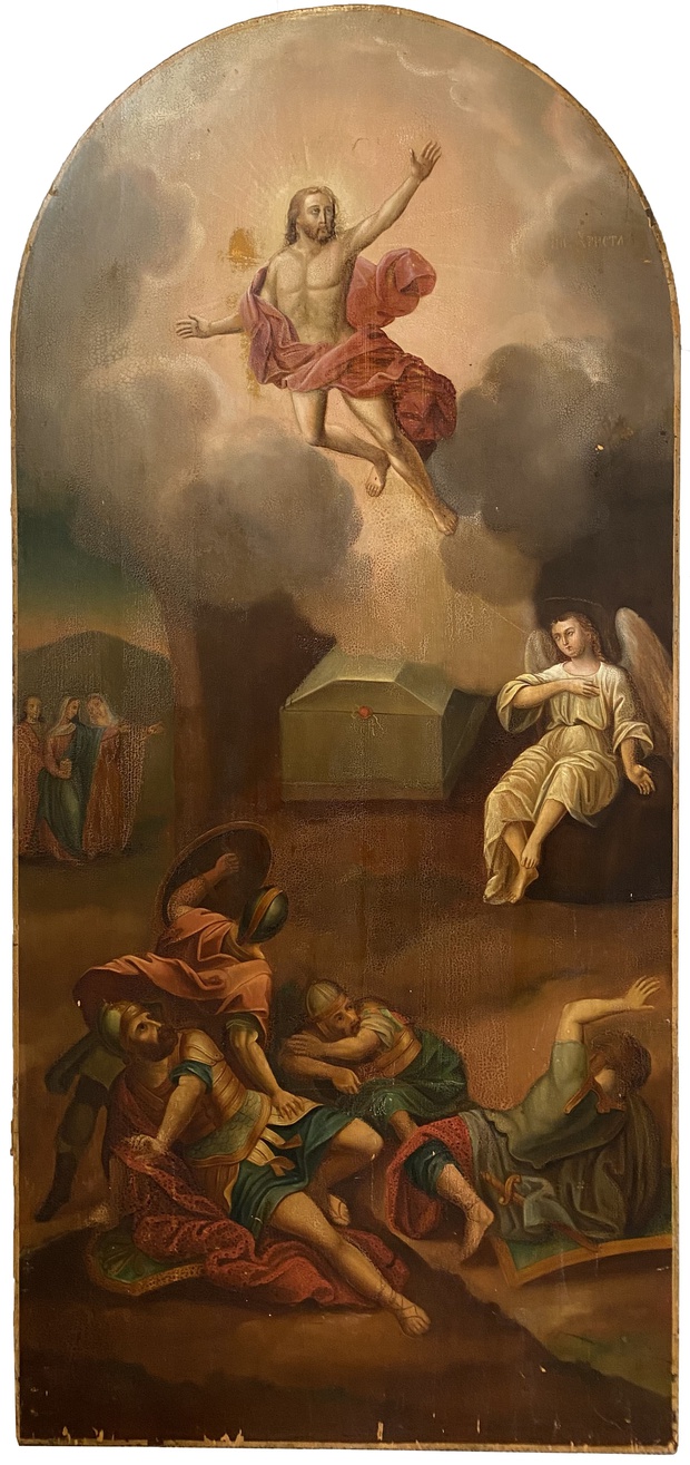 Антикварная Храмовая икона Воскресение Христово Академическая живопись 19 век