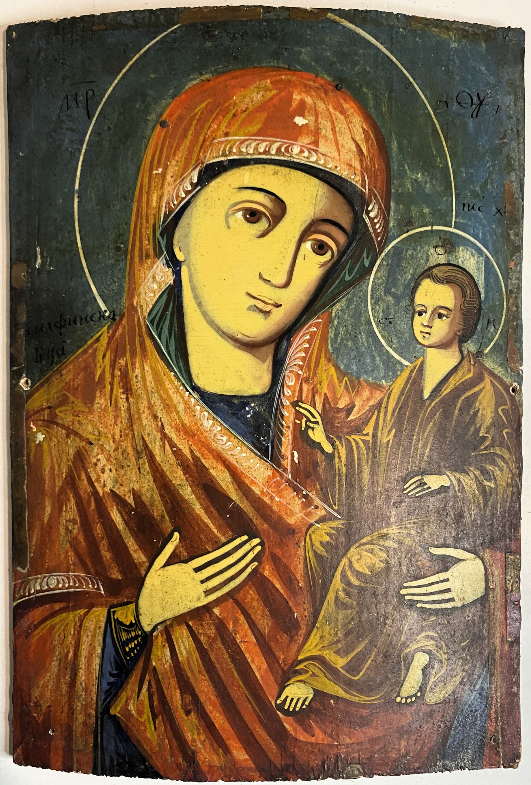 Икона Тихвинская Богородица на щепе 19 век