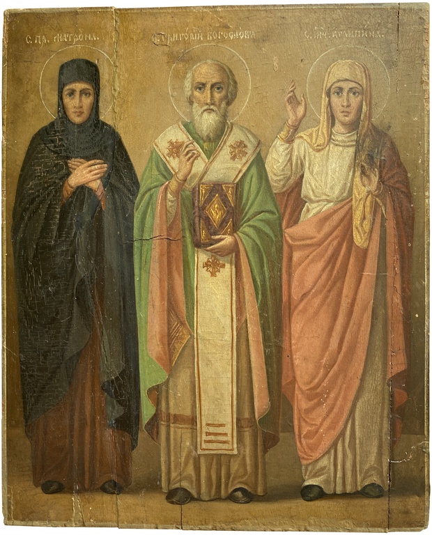 Антикварная икона Избранные Святые Агриппина Григорий Богослов Святая Мкатрона 19 век