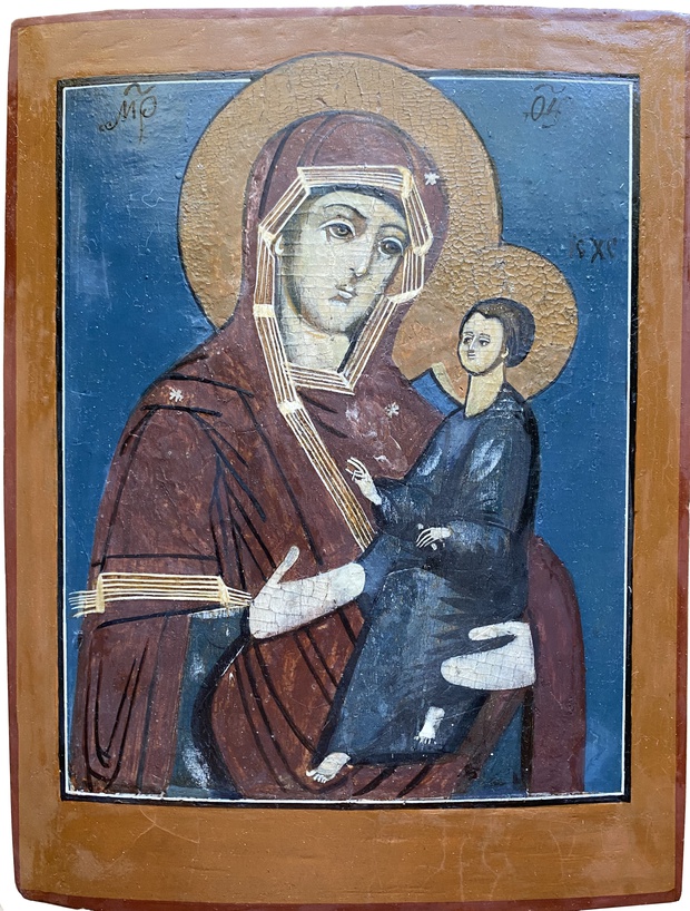Антикварная икона Тихвинская Пресвятая Богородица Русский Север 19 век с экспертизой