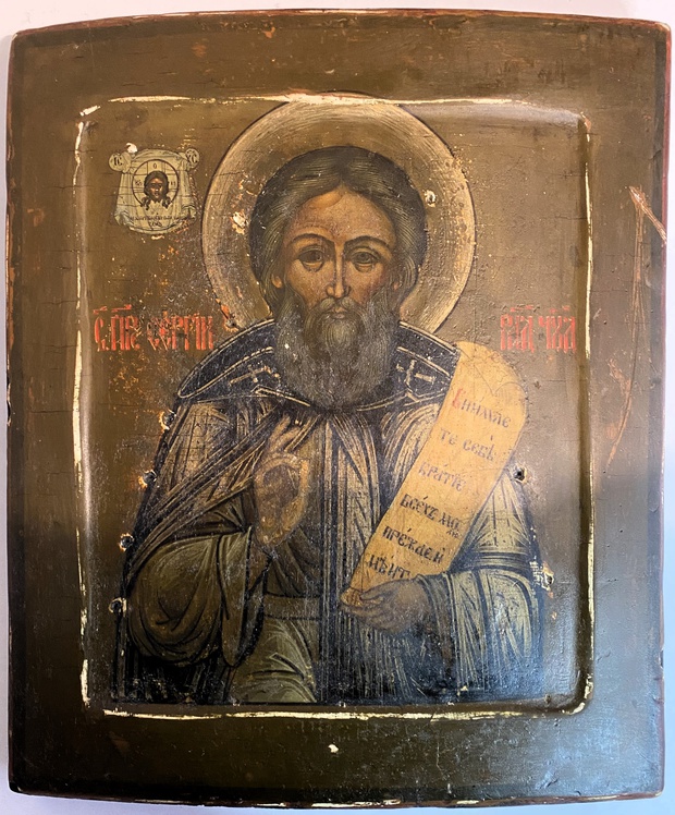 Старинная икона Сергий Радонежский в ковчеге 19 век