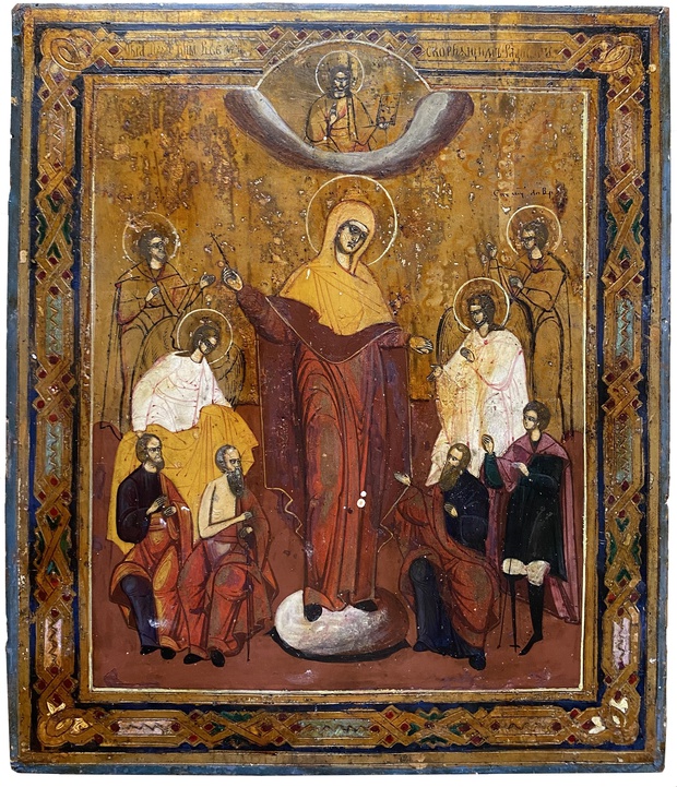 Антикварная икона Скорбящая Богородица без грошиков 19 век