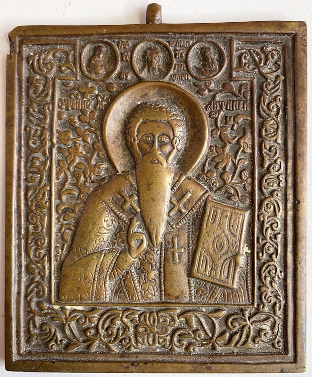 Икона меднолитая святой Антипа 19 век