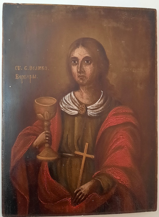 Антикварная икона Святая Великомученица Варвара 19 век