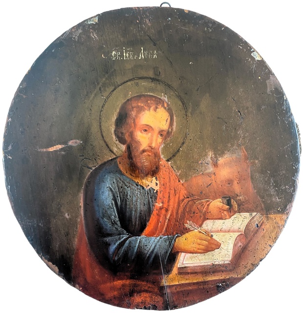 Старинная икона святой Апостол Лука - покровитель врачей 19 век
