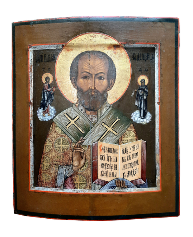 Антикварная Старинная икона Святой Николай Чудотворец 19 век ковчег Мстера