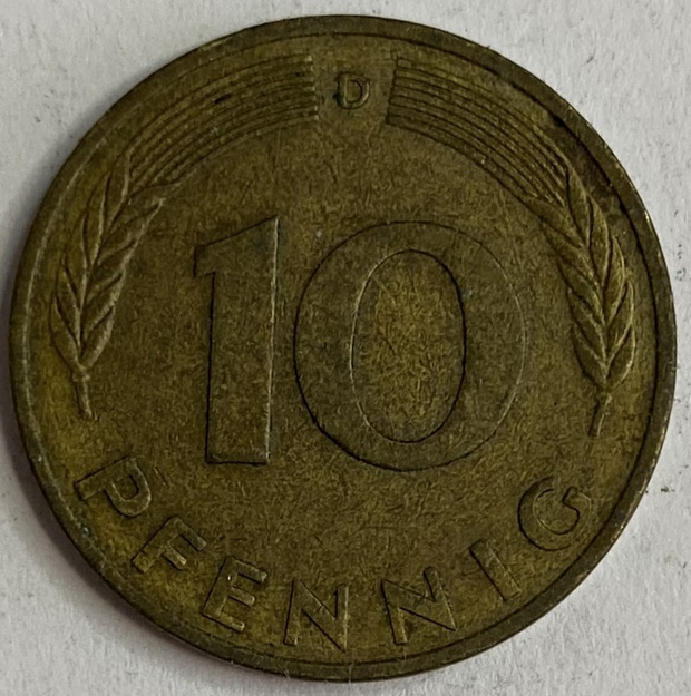 Иностранная монета ФРГ 10 пфеннингов 1976 год Германия