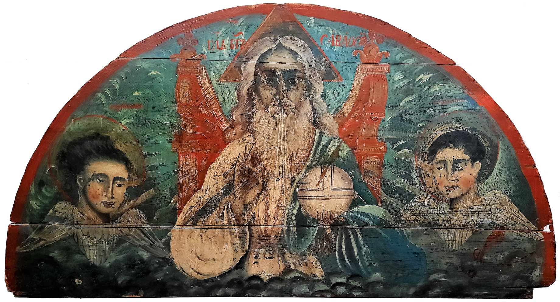Антикварная Храмовая икона Бог Отец Господь Саваоф 18 век ! Ярчайшая самобытная икона