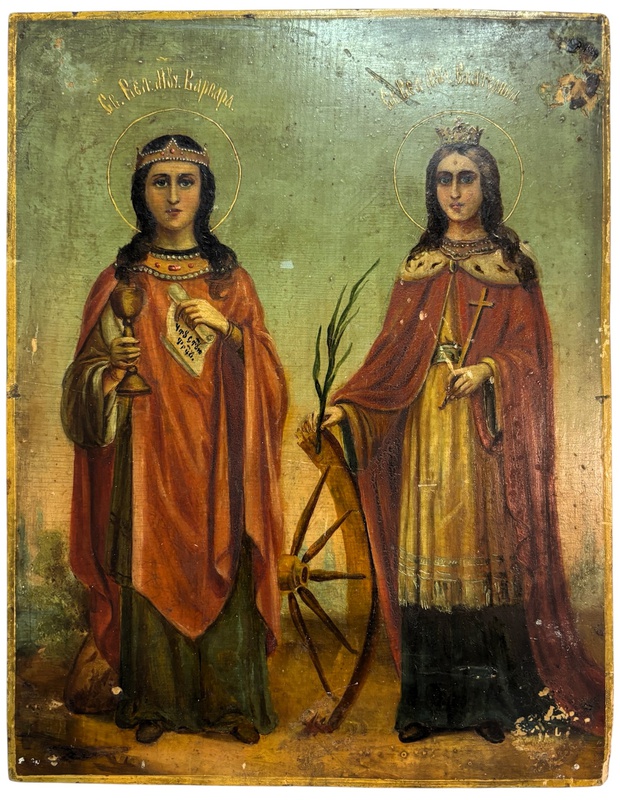 Икона святая Варвара и святая Екатерина 19 век