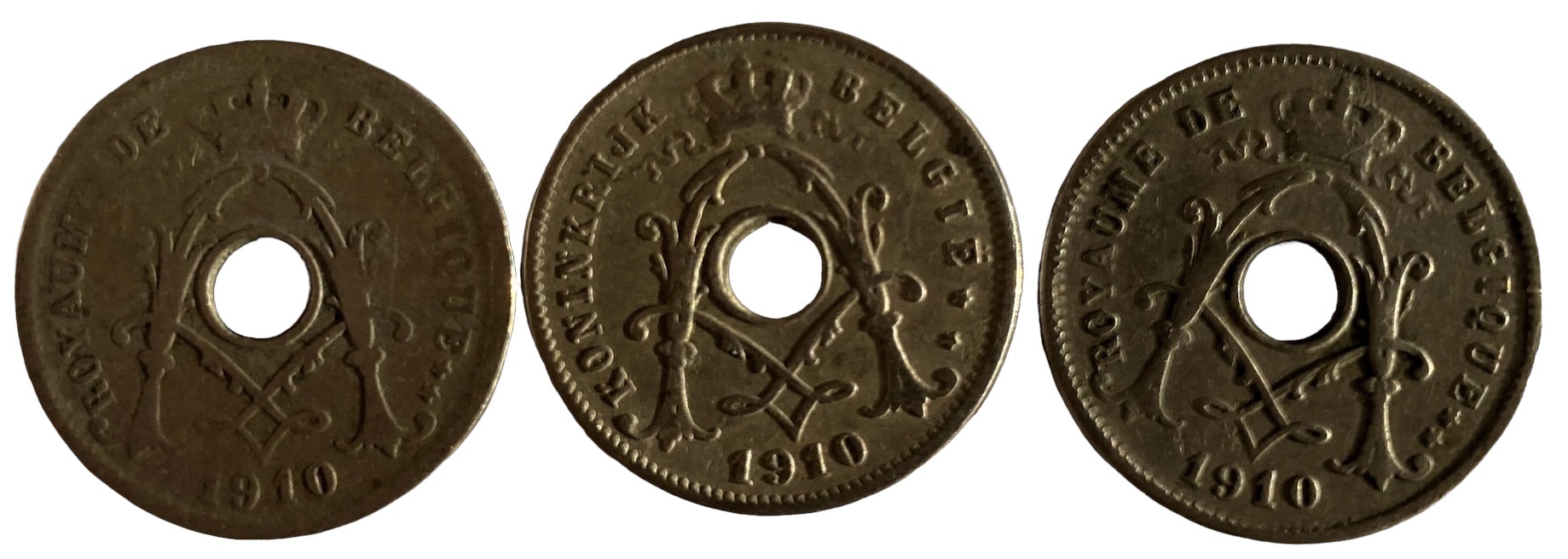 Иностранная монета 5 сантимов Бельгия 1910 год