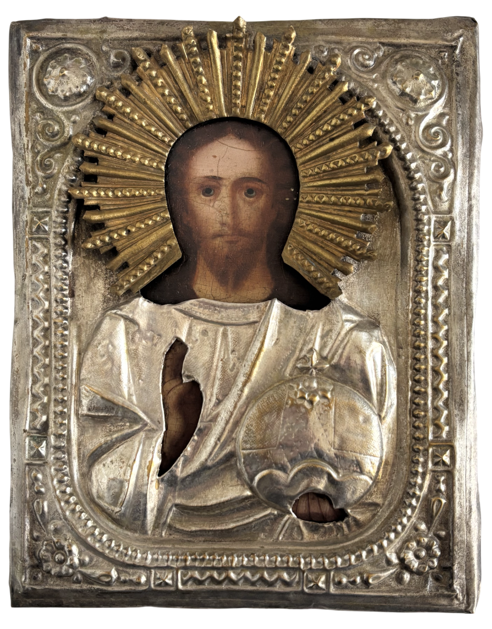 Икона Господь Вседержитель Иисус Христос в окладе 19 век