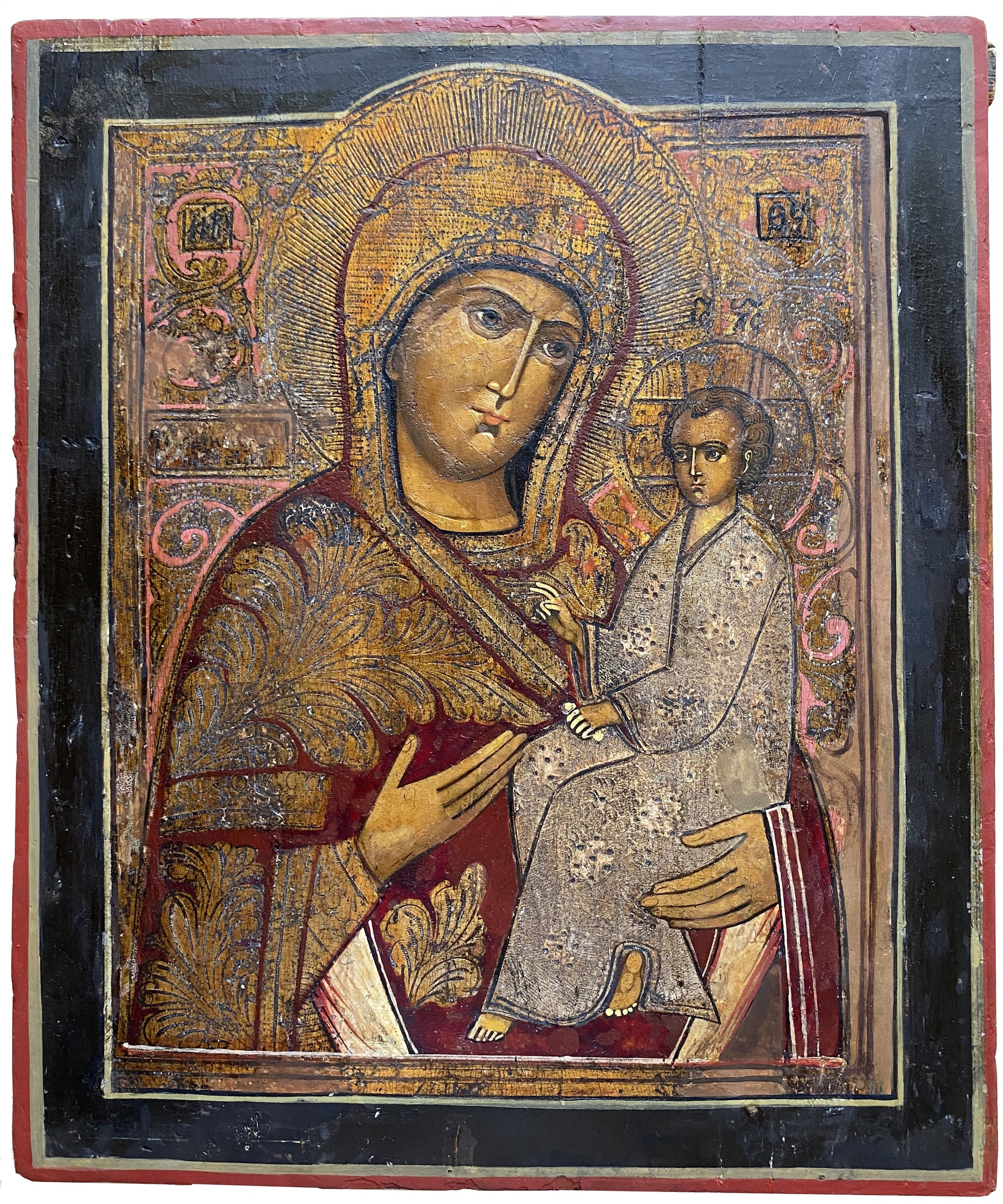 Антикварная икона Тихвинская Пресвятая Богородица Владимирские Села - Холуй 19 век Сертификат