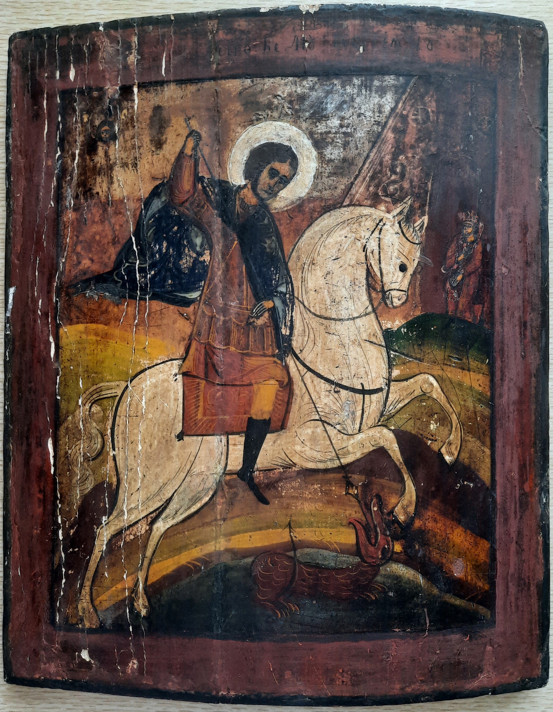 Антикварная Старинная Икона Святой Великомученик Георгий Победоносец 19 век