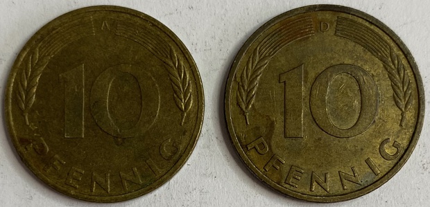 Иностранная монета 10 пфеннингов 1995 год Германия
