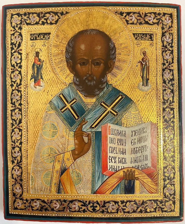 Старинная икона святой Николай Чудотворец Палех 19 век