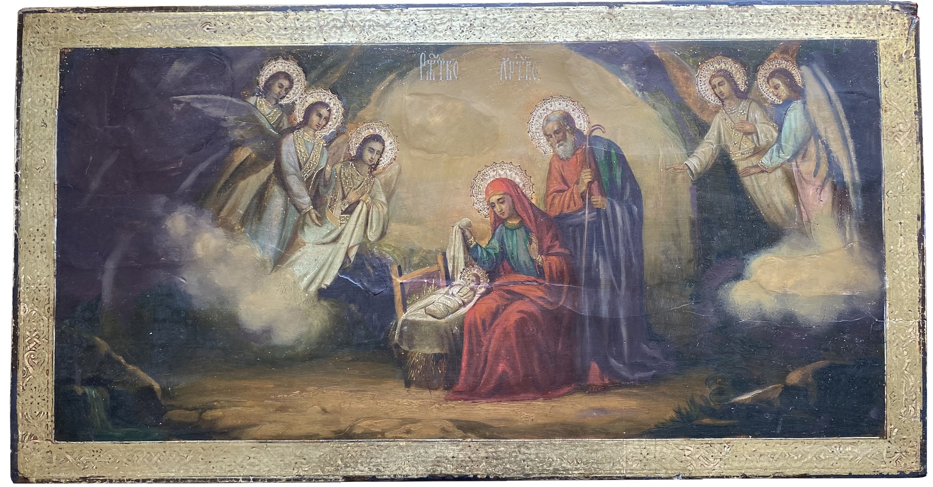 Антикварная икона Рождество Христово Храмовая 19 век