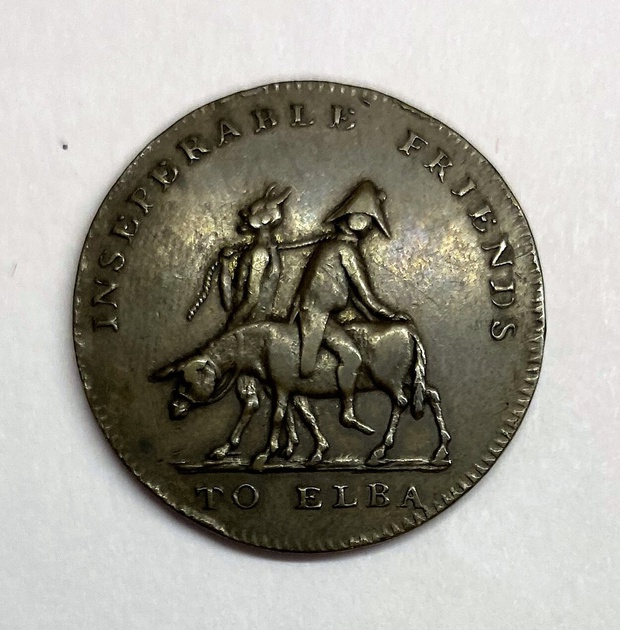 Сатирическая медаль Бегство наполеона на остров Эльба 19 век
