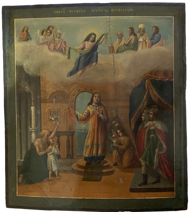 Старинная икона Покров Пресвятой Богородицы в стиле модерн 19 век