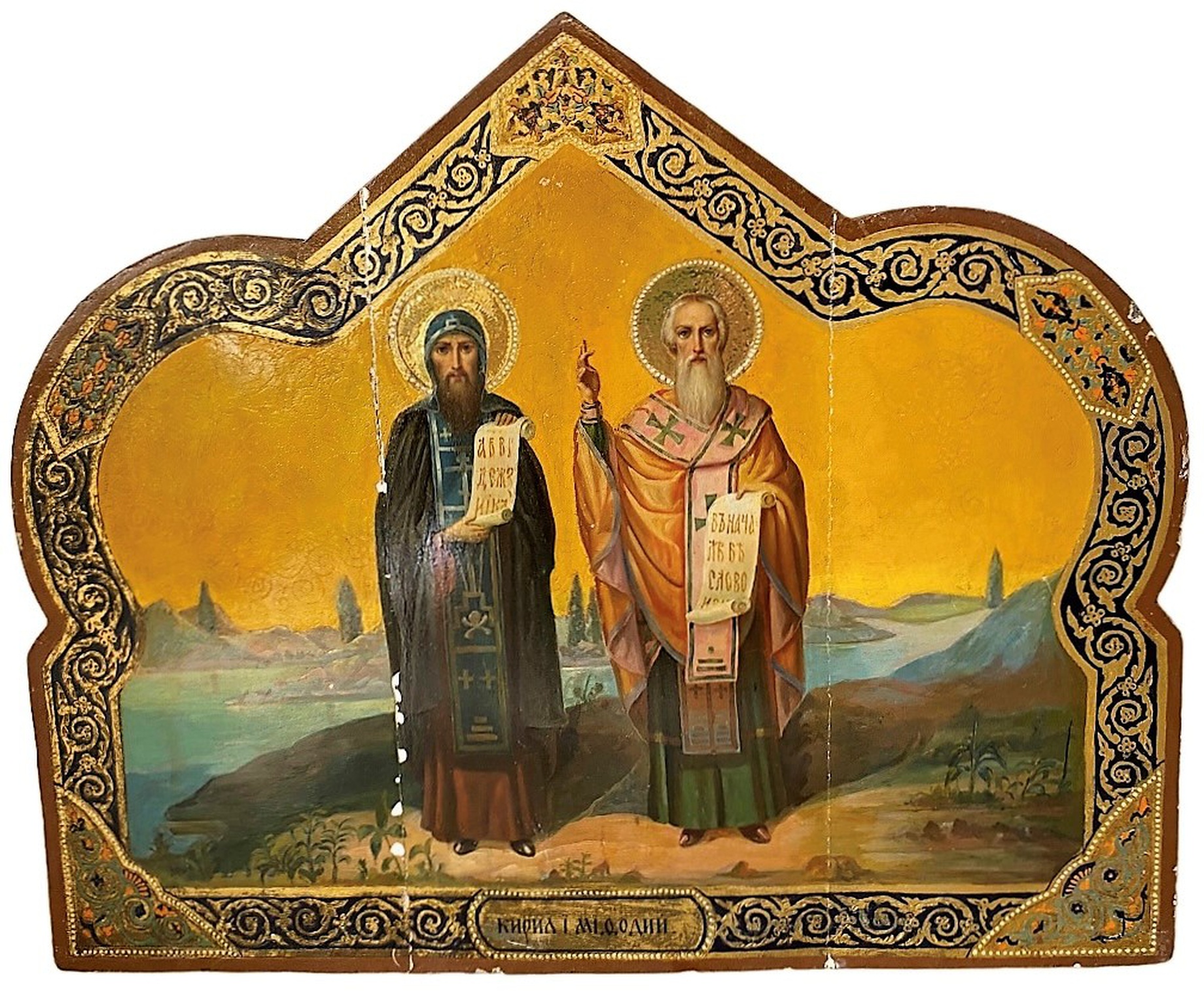 Храмовая старинная икона святые Кирилл и Мефодий 19 век