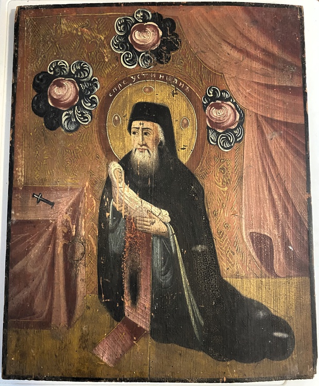 Икона старинная Устилиан Чадозаступник форматная редкая 19 век