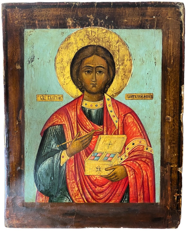 Икона святой целитель Пантелеймон 19 век