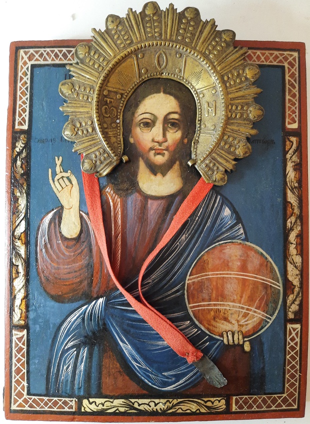 Антикварная икона Иисус Христос Господь Вседержитель Русский Север 18 век с Вотивной подвеской !!!