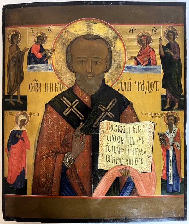 Икона святой Николай Чудотворец Мария Египетская Иоанн 19 век
