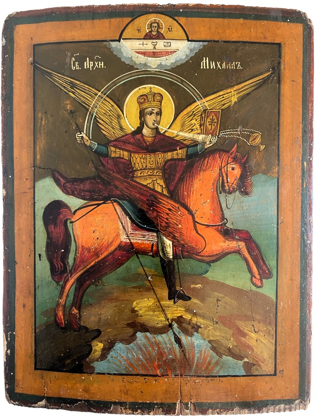 Старинная икона святой Архангел Михаил Форматная 19 век
