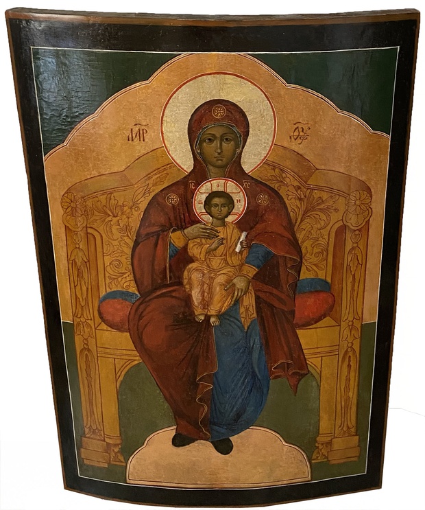 Старинная икона Богородица на троне 19 век