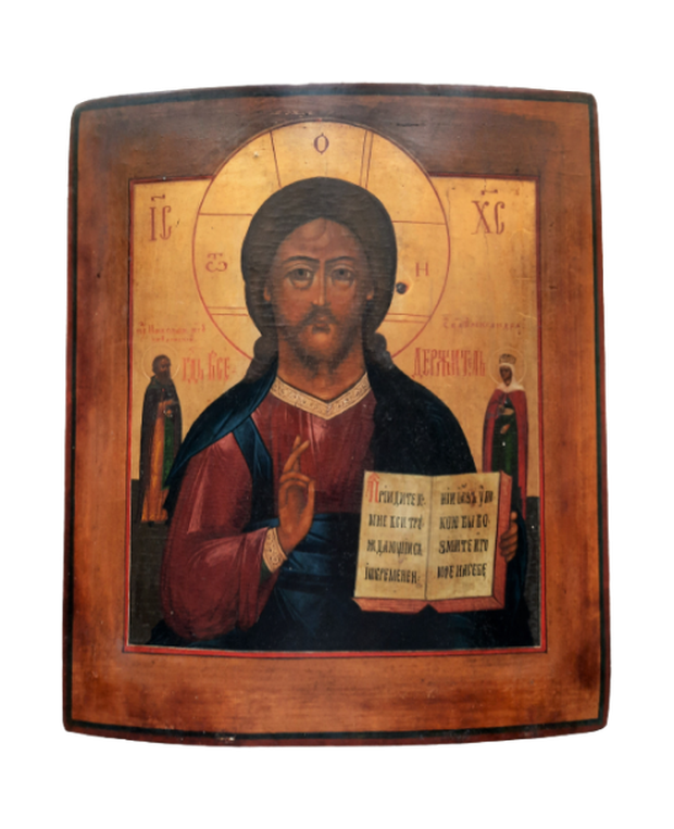 Антикварная Икона Иисус Христос Господь Вседержитель без реставраций все родное сусалка 19 век