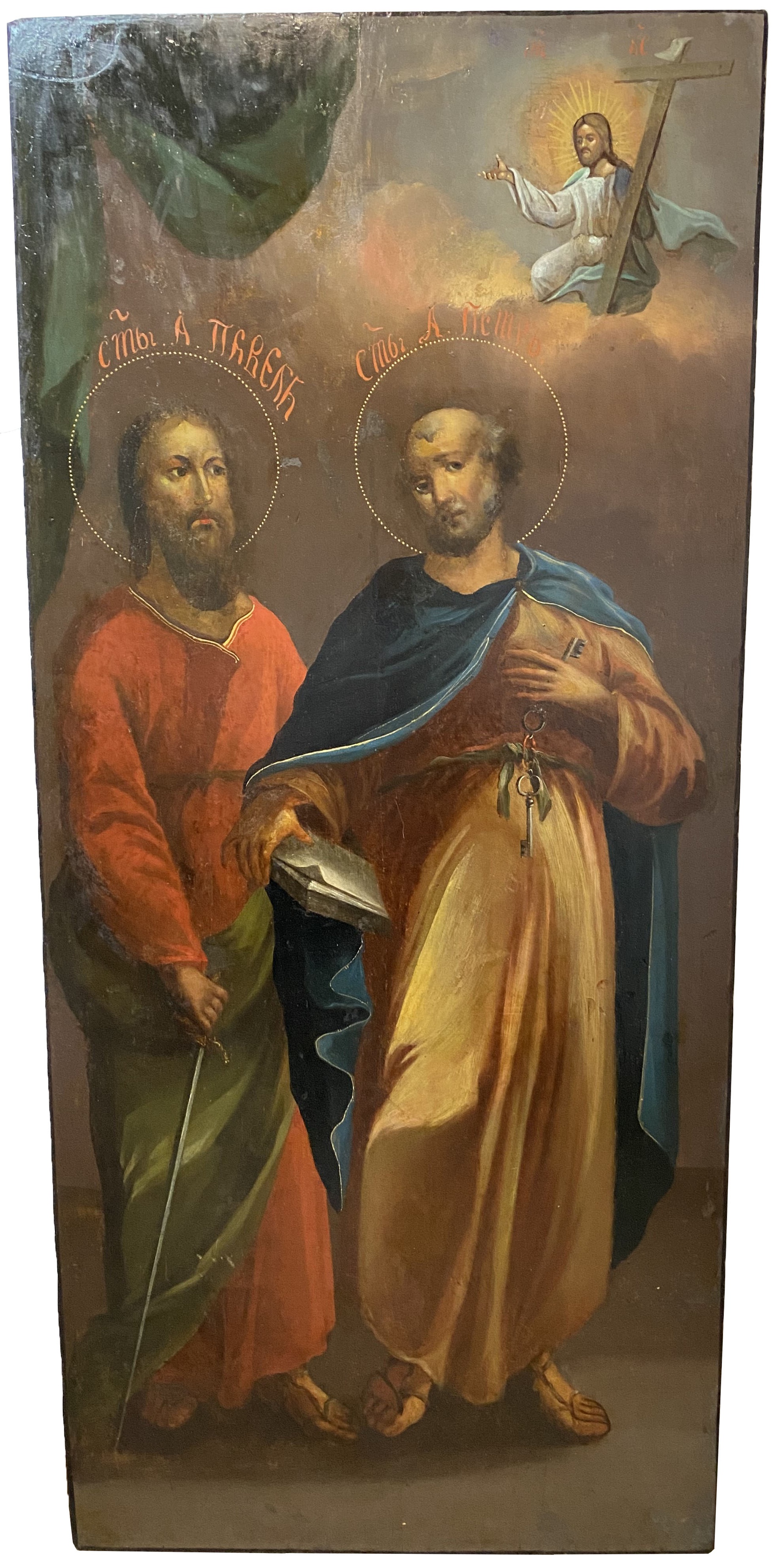 Антикварная старинная икона Святые апостолы Петр и Павел 19 век академическам живопись