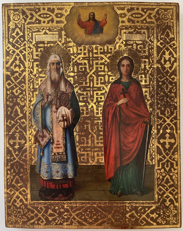 Икона святая Варвара и святой Алексий Митрополит Московский 19 век