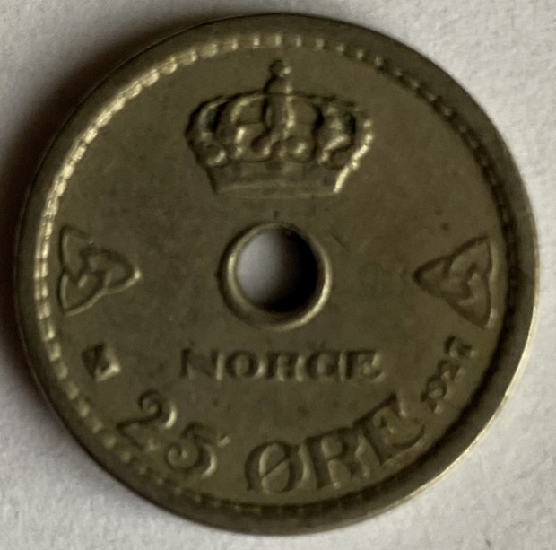 Иностранная монета 25 Оре Норвегия 1927 год