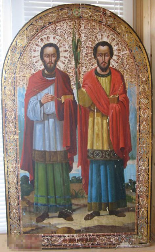 Икона старинная Храмовая Косьма Косма и Дамиан Бессребренники 19 век