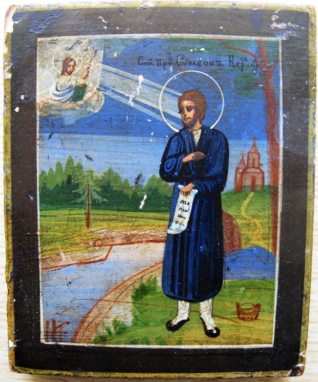 Икона Святой Праведный Симеон Верхотурский на фоне монастыря 19 век
