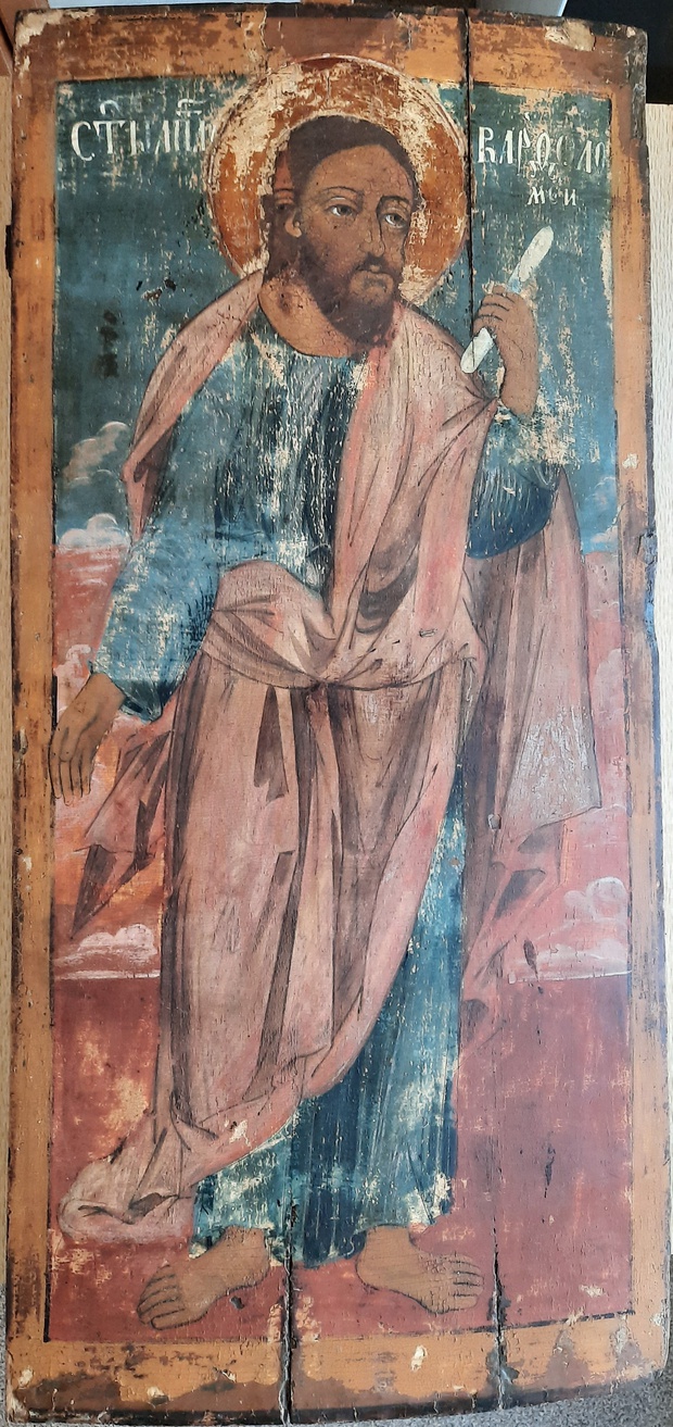 Антикварная Храмовая Икона Святой Апостол Варфоломей 17 век под записью 18 века!