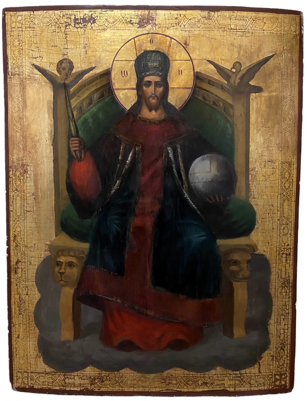 Икона храмовая Спас на Троне 19 век сусалка