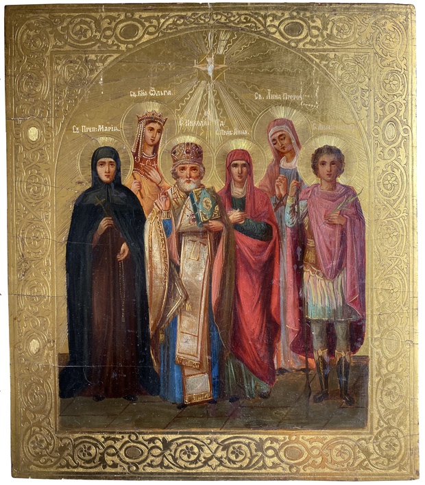 Антикварная Икона Собор Николая Чудотворца письмо по сусальному золоту цировка 19 век