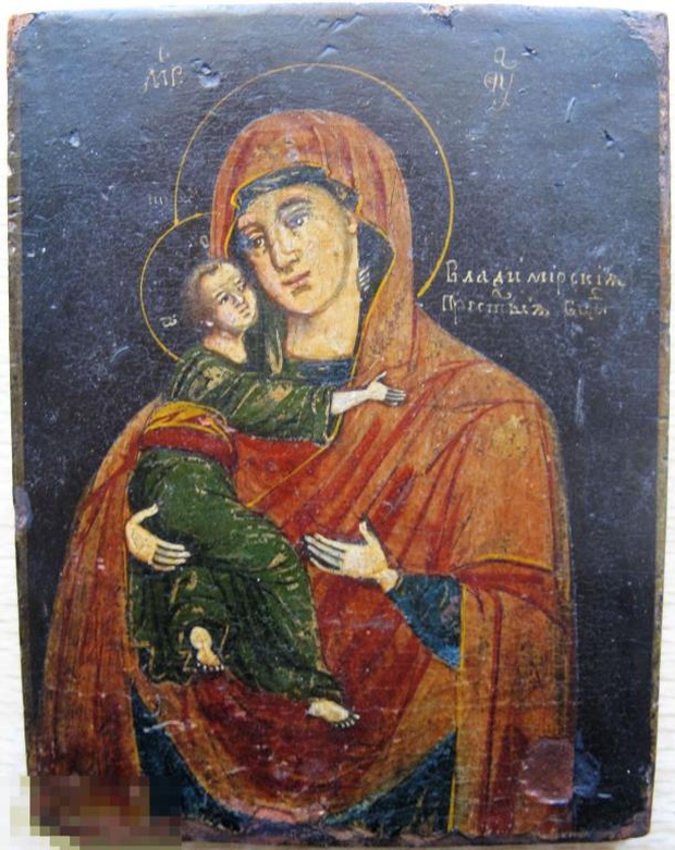 Антикварная Икона Владимирская Пресвятая Богородица ранний Холуй 19 век