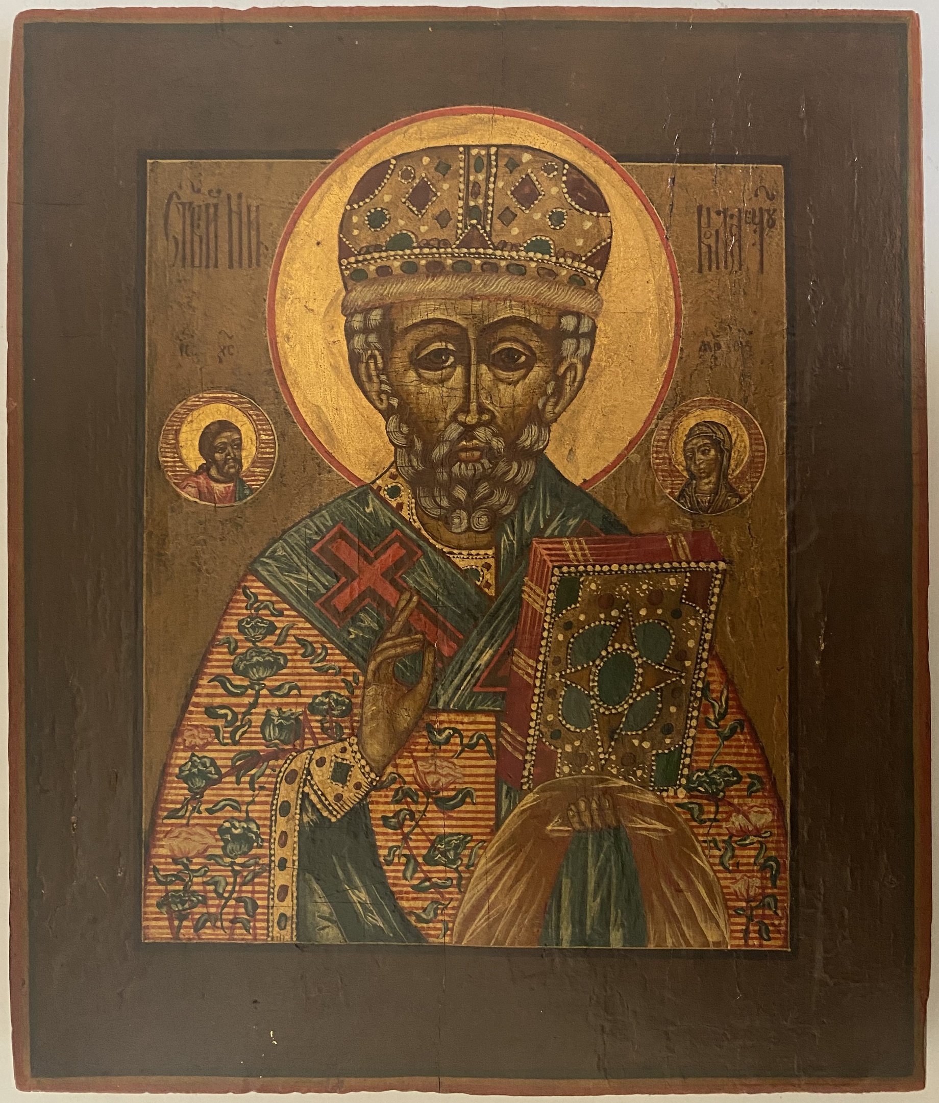 Антикварная икона Святой Николай Чудотворец зимний 19 век